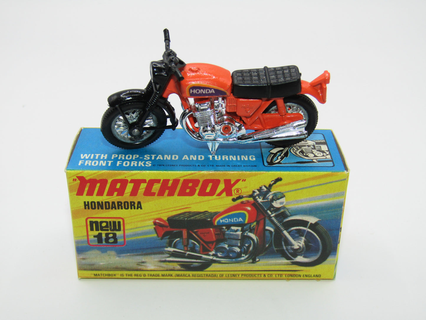 Matchbox Superfast No 18B Hondarora Motorcycle, Orange, Black Handlebars, Wire Wheels
