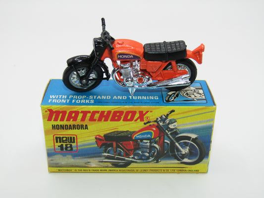 Matchbox Superfast No 18B Hondarora Motorcycle, Orange, Black Handlebars, Wire Wheels