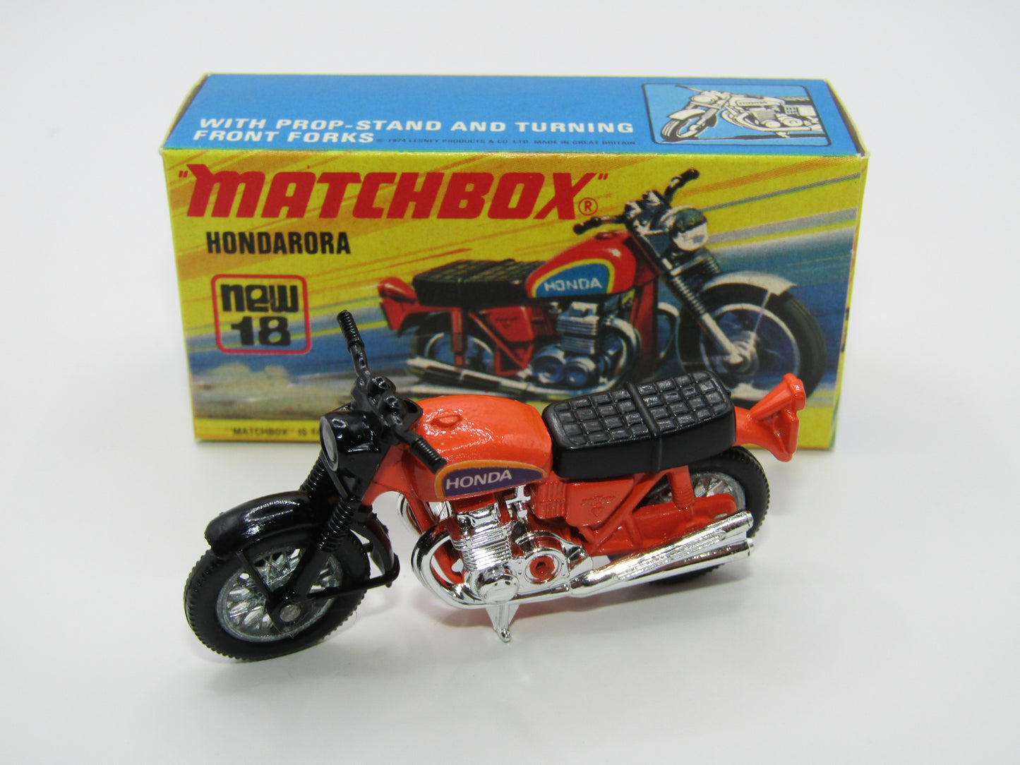 Matchbox Superfast No 18B Hondarora Motorcycle, Orange, Black Handlebars, Wire Wheels