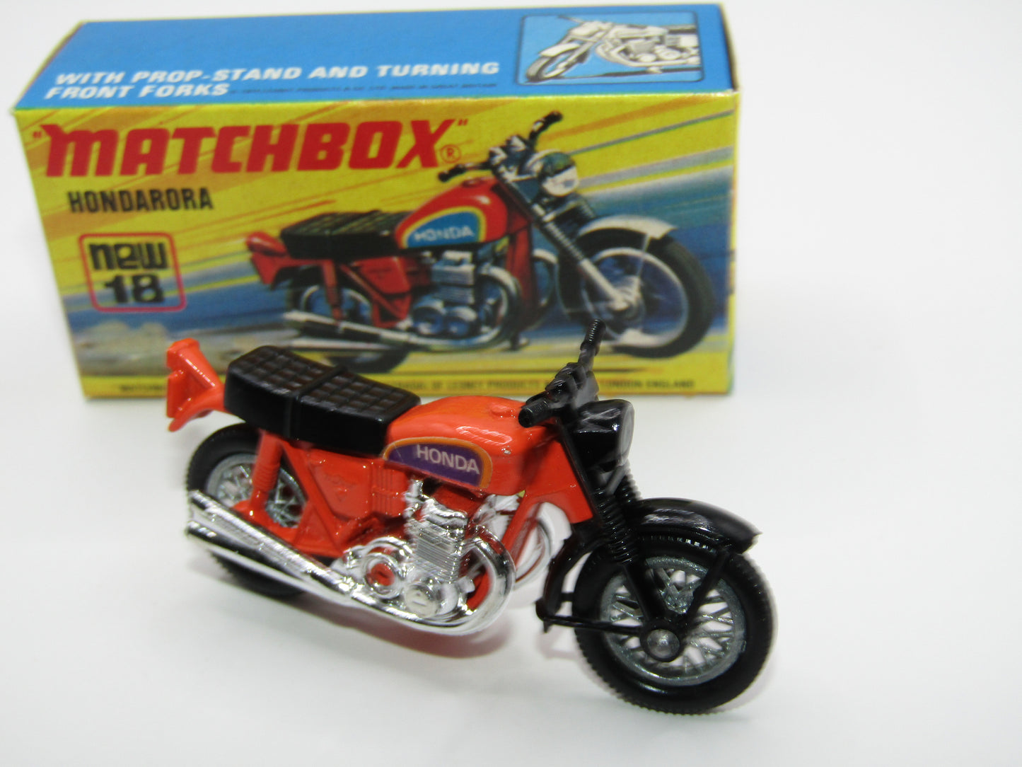 Matchbox Superfast No 18B Hondarora Motorcycle, Orange, Black Handlebars, Wire Wheels