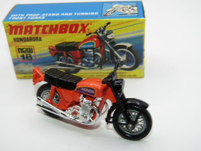 Matchbox Superfast No 18B Hondarora Motorcycle, Orange, Black Handlebars, Wire Wheels