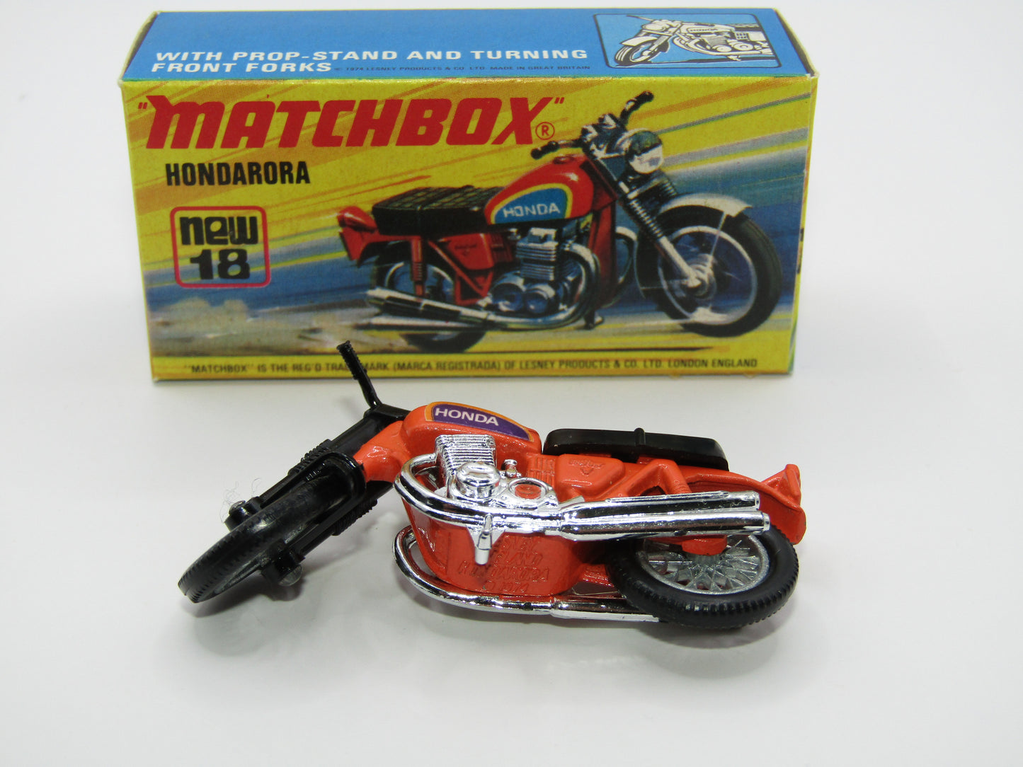 Matchbox Superfast No 18B Hondarora Motorcycle, Orange, Black Handlebars, Wire Wheels