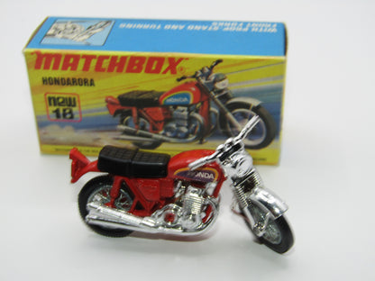 Matchbox Superfast No 18B Hondarora Motorcycle, Red, CHROME Handlebars, Wire Wheels