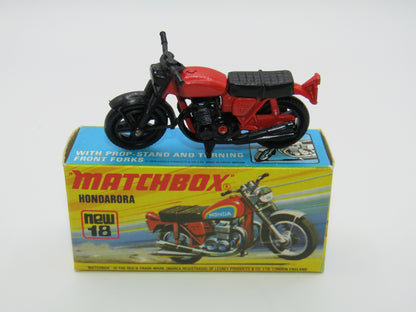 Matchbox Superfast No 18B Hondarora Motorcycle, Red, NO LABELS, MAG Wheels
