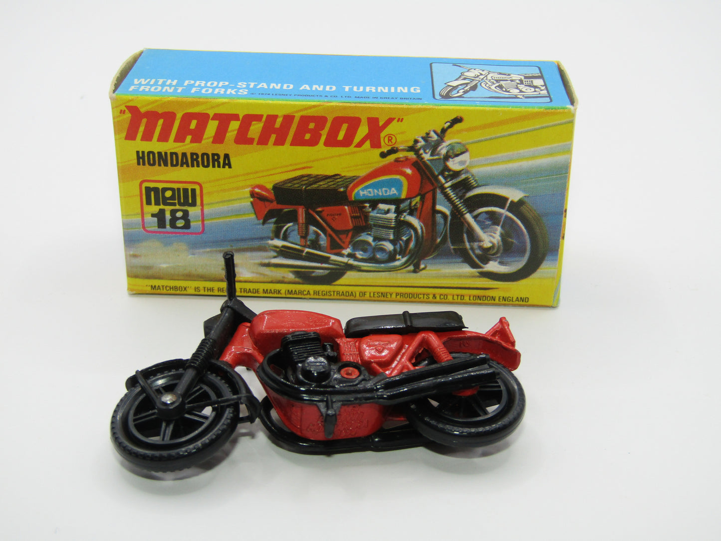 Matchbox Superfast No 18B Hondarora Motorcycle, Red, NO LABELS, MAG Wheels