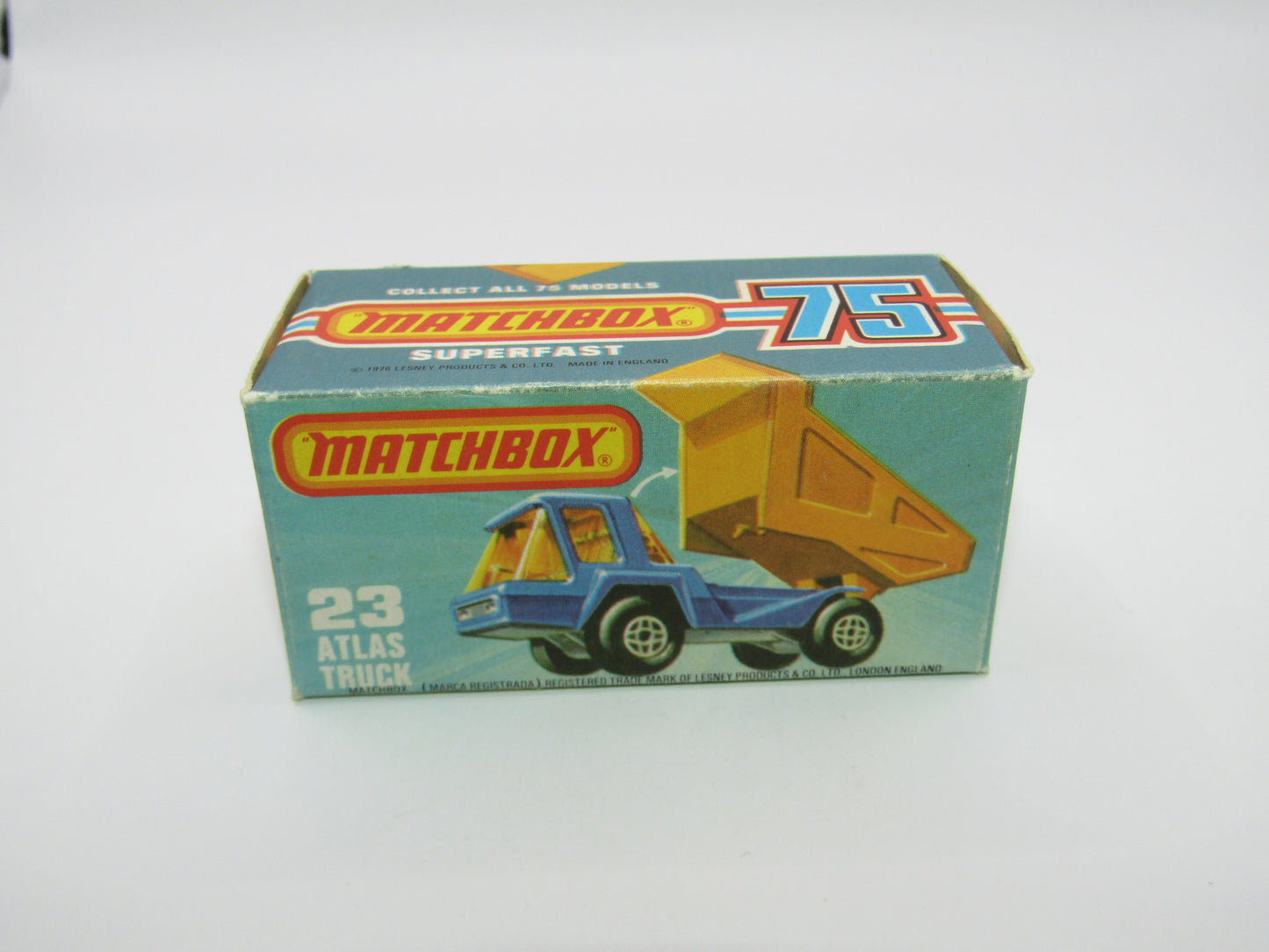 Matchbox Superfast No 23B Atlas Dump Truck AMB Win Dot Dash Silver Base