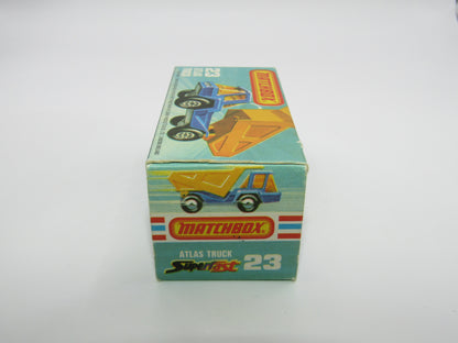 Matchbox Superfast No 23B Atlas Dump Truck AMB Win Dot Dash Silver Base
