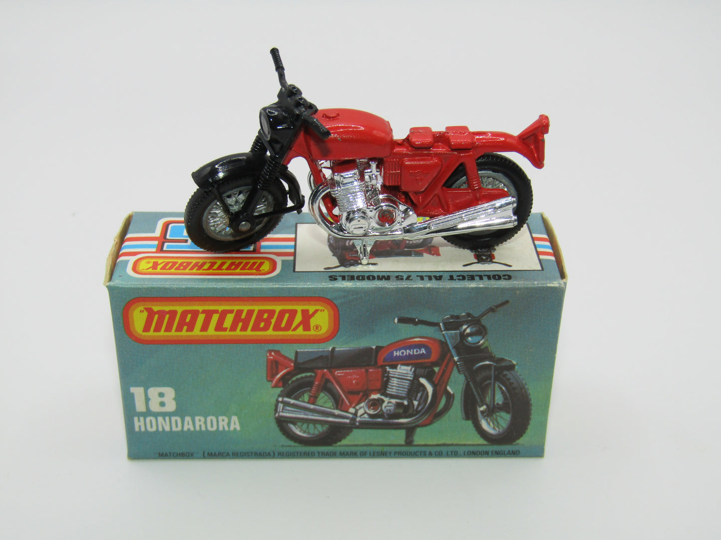 Matchbox Superfast No 18B Hondarora Motorcycle, Light Red, No Labels, Wire Wheels