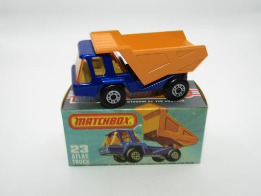 Matchbox Superfast No 23B Atlas Dump Truck AMB Win Dot Dash UNP Base