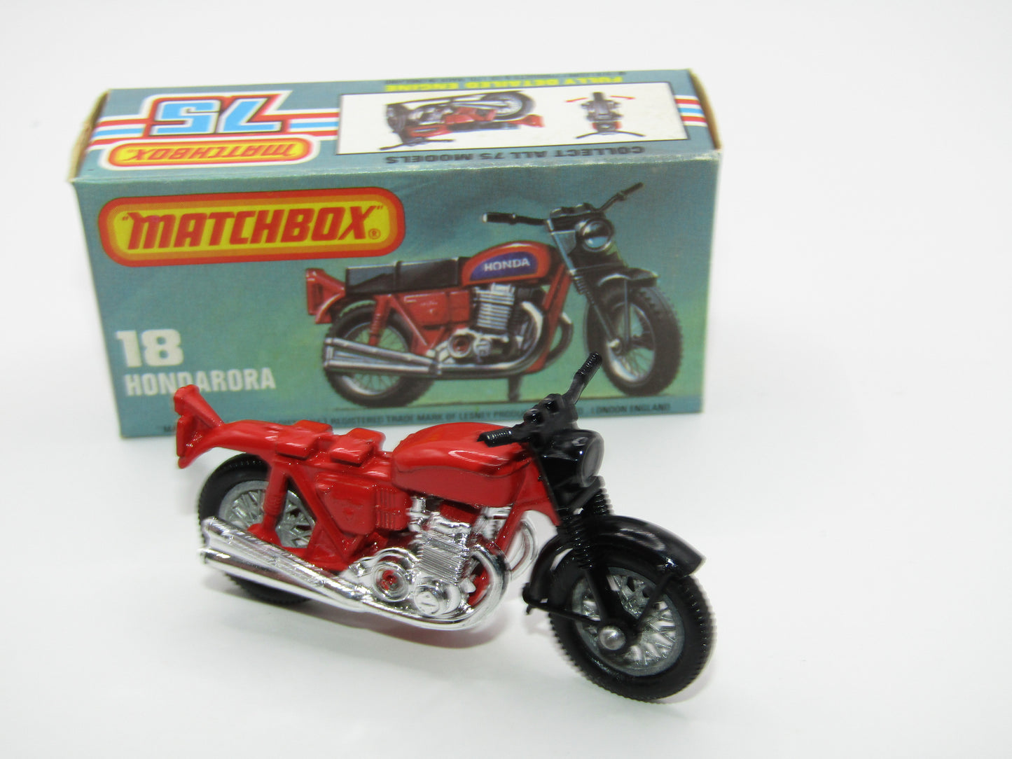 Matchbox Superfast No 18B Hondarora Motorcycle, Light Red, No Labels, Wire Wheels