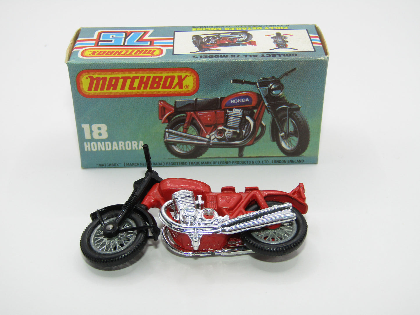 Matchbox Superfast No 18B Hondarora Motorcycle, Light Red, No Labels, Wire Wheels