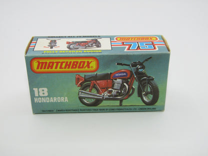 Matchbox Superfast No 18B Hondarora Motorcycle, Light Red, No Labels, Wire Wheels