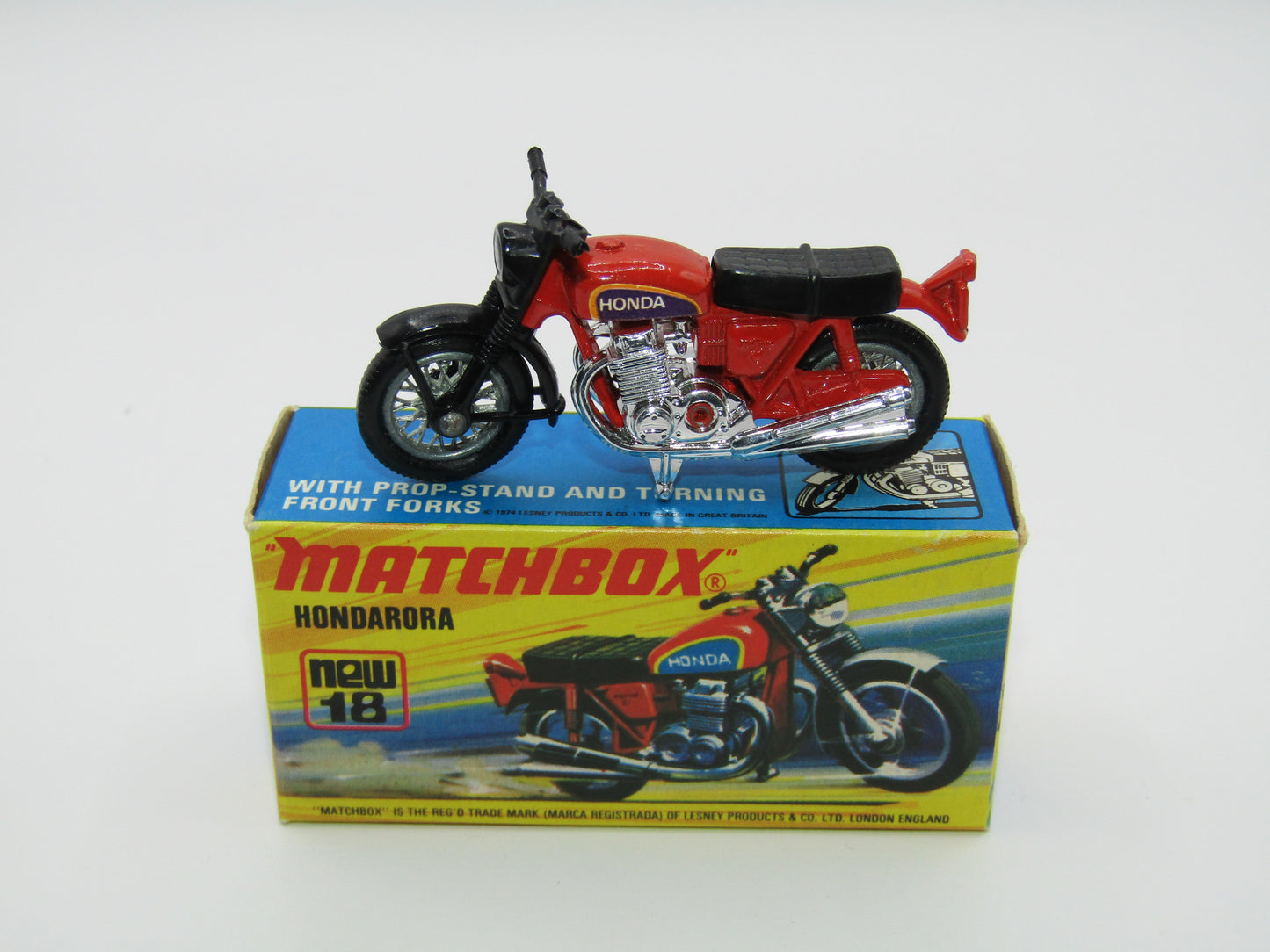 Matchbox Superfast No 18B Hondarora Motorcycle, Light Red, Labels, Wire Wheels