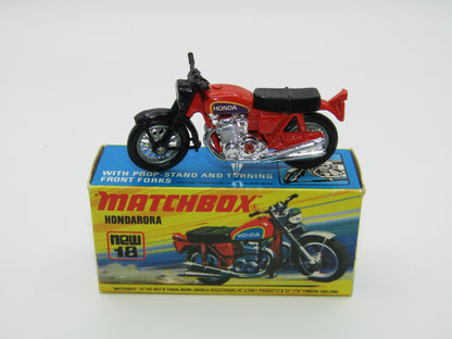 Matchbox Superfast No 18B Hondarora Motorcycle, Light Red, Labels, Wire Wheels