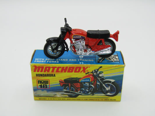 Matchbox Superfast No 18B Hondarora Motorcycle, Light Red, Labels, Wire Wheels