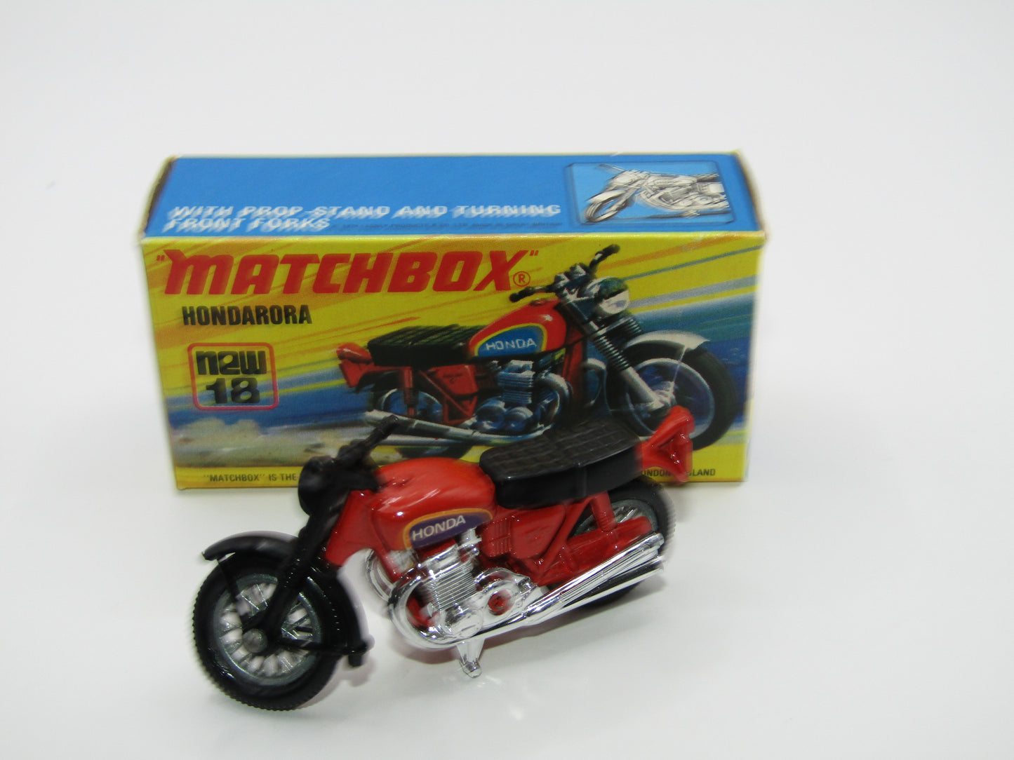 Matchbox Superfast No 18B Hondarora Motorcycle, Light Red, Labels, Wire Wheels