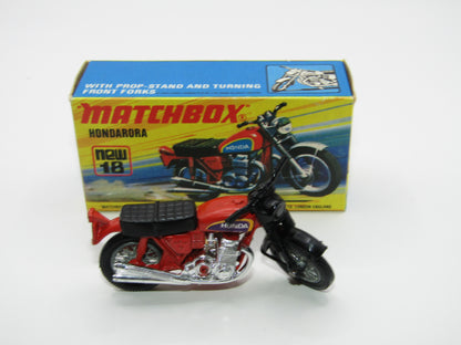 Matchbox Superfast No 18B Hondarora Motorcycle, Light Red, Labels, Wire Wheels