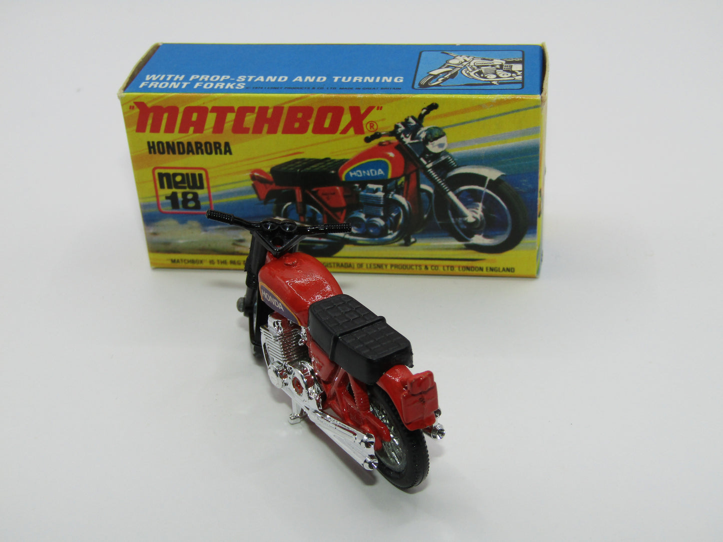 Matchbox Superfast No 18B Hondarora Motorcycle, Light Red, Labels, Wire Wheels