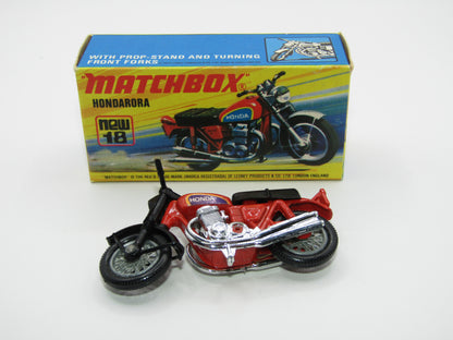 Matchbox Superfast No 18B Hondarora Motorcycle, Light Red, Labels, Wire Wheels