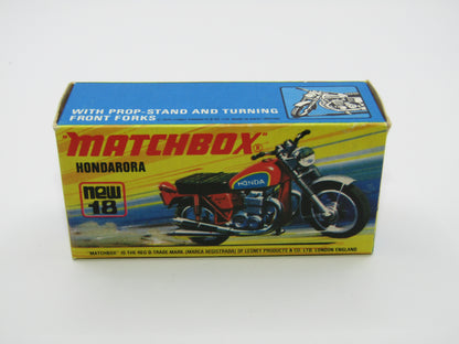 Matchbox Superfast No 18B Hondarora Motorcycle, Light Red, Labels, Wire Wheels