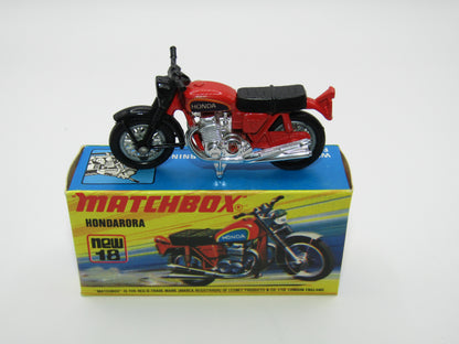 Matchbox Superfast No 18B Hondarora Motorcycle, DARK Red, Labels, Wire Wheels