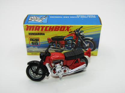 Matchbox Superfast No 18B Hondarora Motorcycle, DARK Red, Labels, Wire Wheels