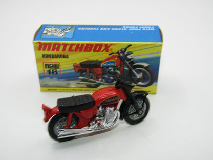 Matchbox Superfast No 18B Hondarora Motorcycle, DARK Red, Labels, Wire Wheels