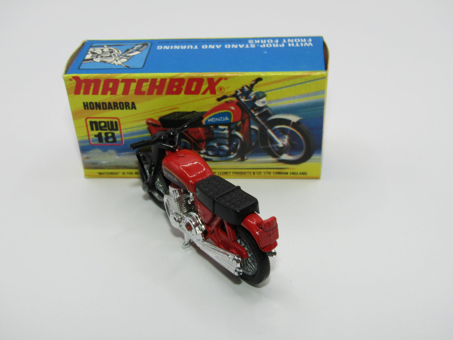 Matchbox Superfast No 18B Hondarora Motorcycle, DARK Red, Labels, Wire Wheels