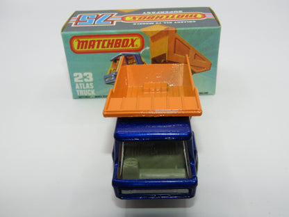 Matchbox Superfast No 23B Atlas Dump Truck Dot Dash Wheels Silver Base