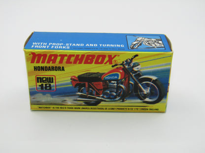 Matchbox Superfast No 18B Hondarora Motorcycle, DARK Red, Labels, Wire Wheels