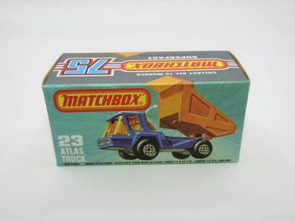 Matchbox Superfast No 23B Atlas Dump Truck Dot Dash Wheels Silver Base
