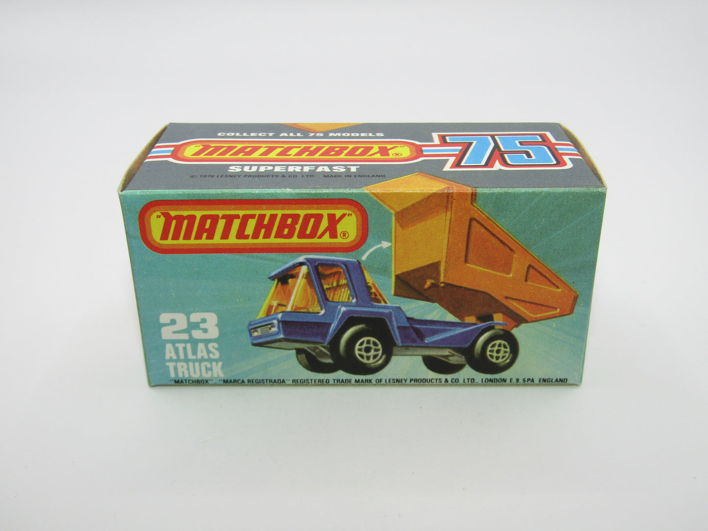 Matchbox Superfast No 23B Atlas Dump Truck Dot Dash Wheels Silver Base