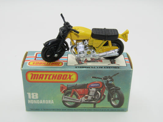 Matchbox Superfast No 18B Hondarora Motorcycle, LIGHT YELLOW, No Labels, Wire Wheels