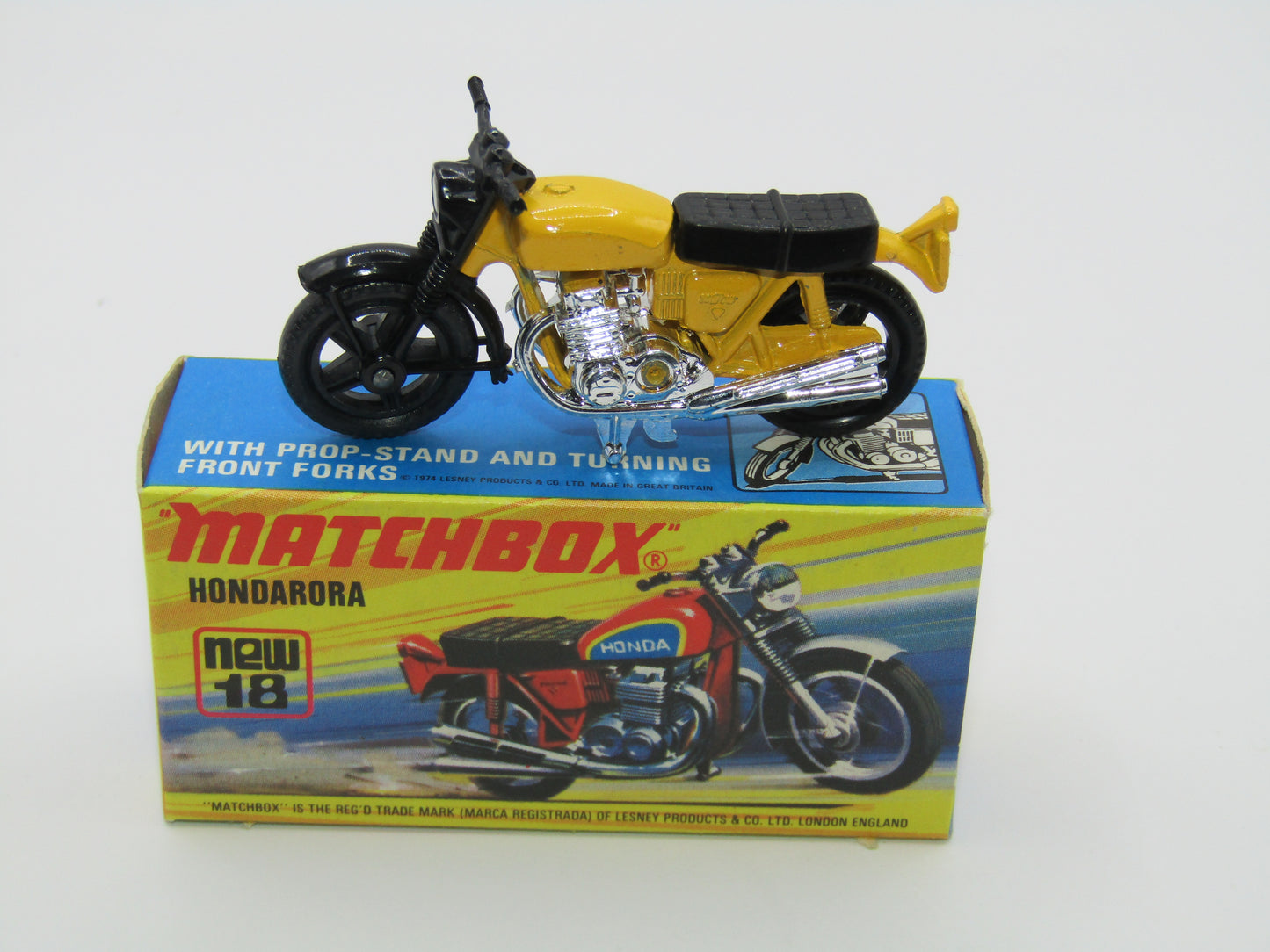 Matchbox Superfast No 18B Hondarora Motorcycle, Dark Yellow, No Labels, Wire Wheels