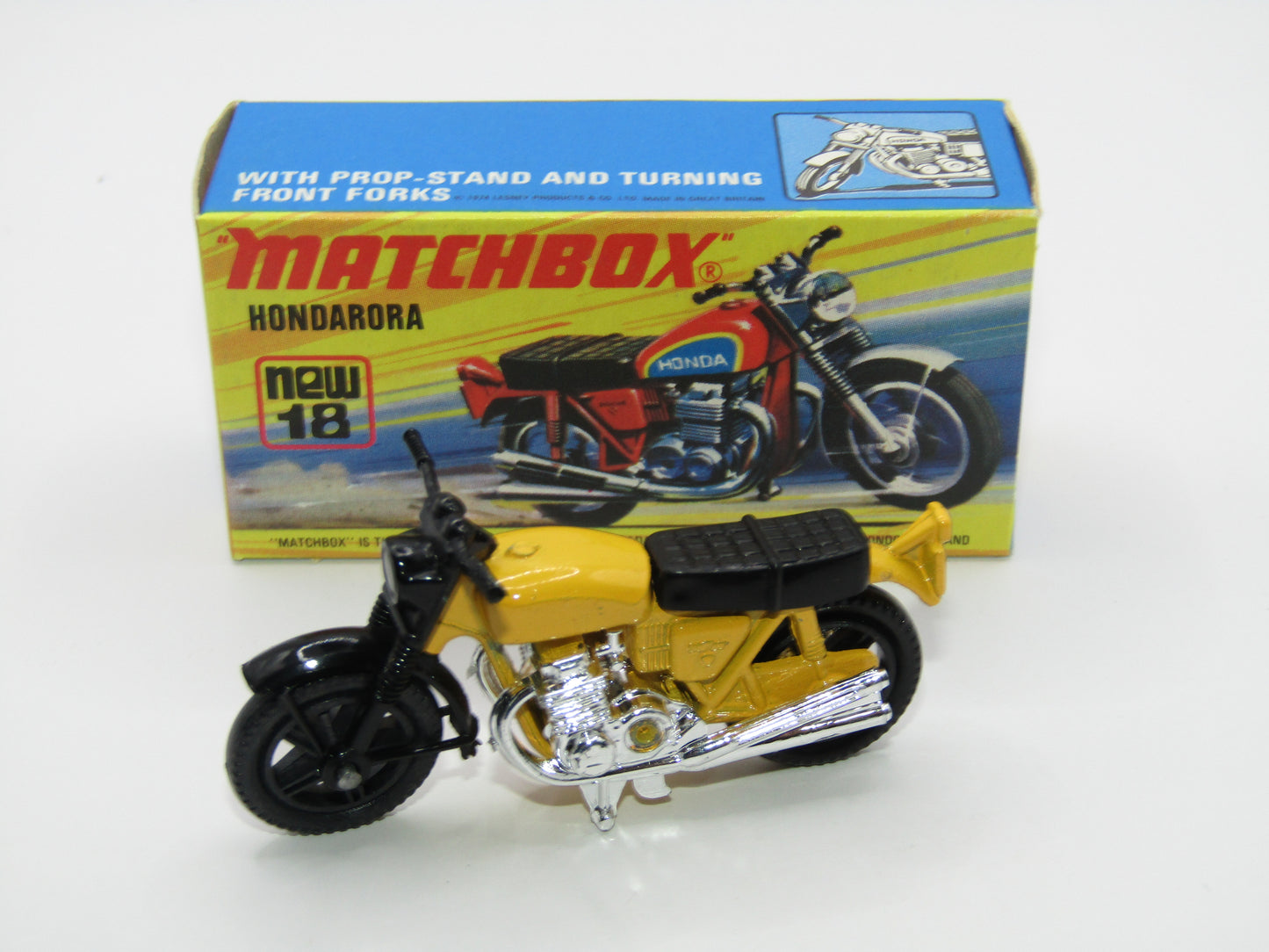 Matchbox Superfast No 18B Hondarora Motorcycle, Dark Yellow, No Labels, Wire Wheels