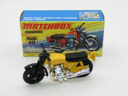 Matchbox Superfast No 18B Hondarora Motorcycle, Dark Yellow, No Labels, Wire Wheels