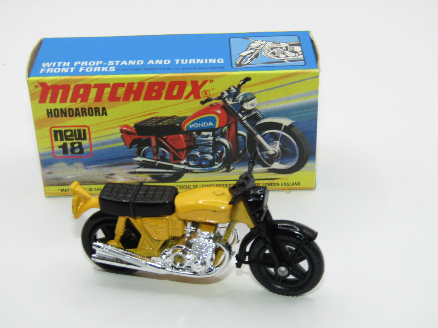Matchbox Superfast No 18B Hondarora Motorcycle, Dark Yellow, No Labels, Wire Wheels