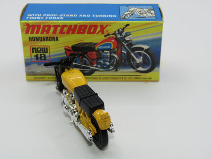 Matchbox Superfast No 18B Hondarora Motorcycle, Dark Yellow, No Labels, Wire Wheels
