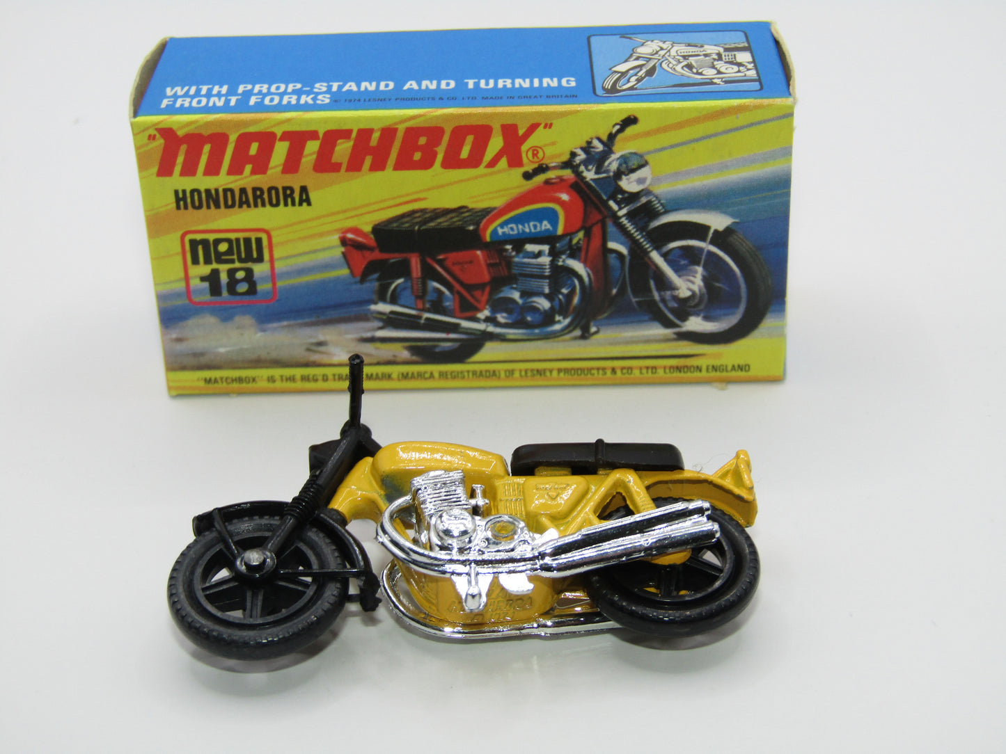 Matchbox Superfast No 18B Hondarora Motorcycle, Dark Yellow, No Labels, Wire Wheels