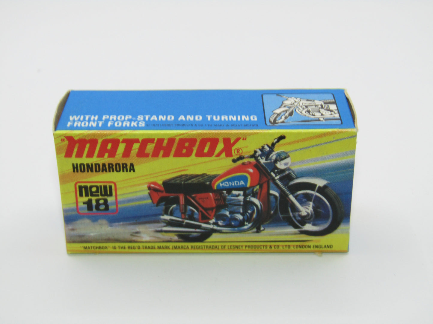 Matchbox Superfast No 18B Hondarora Motorcycle, Dark Yellow, No Labels, Wire Wheels