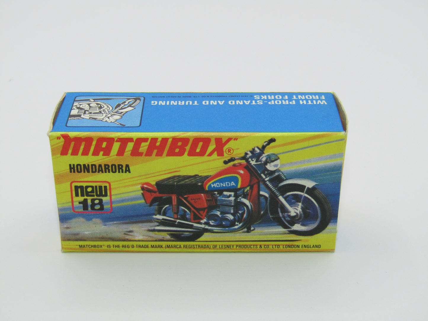 Matchbox Superfast No 18B Hondarora Motorcycle, Dark Yellow, No Labels, Wire Wheels