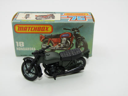 Matchbox Superfast No 18B Hondarora Motorcycle, OLIVE DRAB, No Labels, Wire Wheels