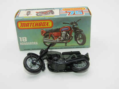 Matchbox Superfast No 18B Hondarora Motorcycle, OLIVE DRAB, No Labels, Wire Wheels