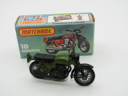 Matchbox Superfast No 18B Hondarora Motorcycle, OLIVE GREEN, No Labels, Wire Wheels