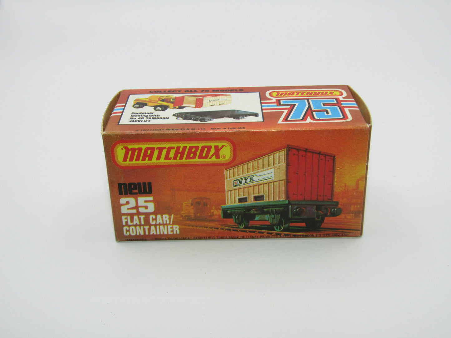 Matchbox Superfast No 25C Flat Car Container ORANGE-RED NYK