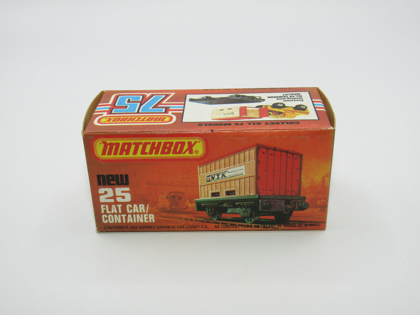 Matchbox Superfast No 25C Flat Car Container ORANGE-RED NYK