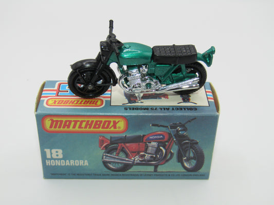 Matchbox Superfast No 18B Hondarora Motorcycle, Metallic Green, Chrome Engine, Mag Wheels