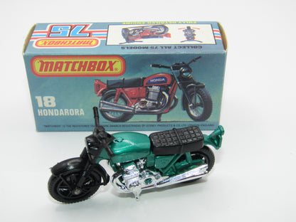 Matchbox Superfast No 18B Hondarora Motorcycle, Metallic Green, Chrome Engine, Mag Wheels