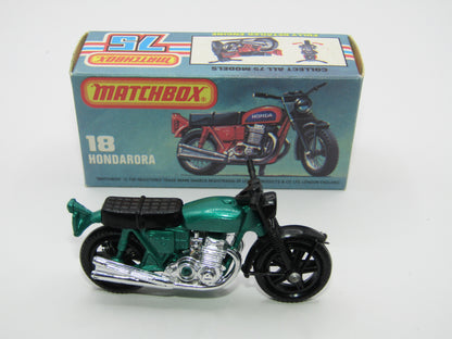 Matchbox Superfast No 18B Hondarora Motorcycle, Metallic Green, Chrome Engine, Mag Wheels