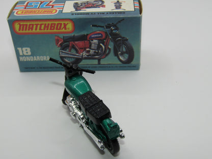 Matchbox Superfast No 18B Hondarora Motorcycle, Metallic Green, Chrome Engine, Mag Wheels